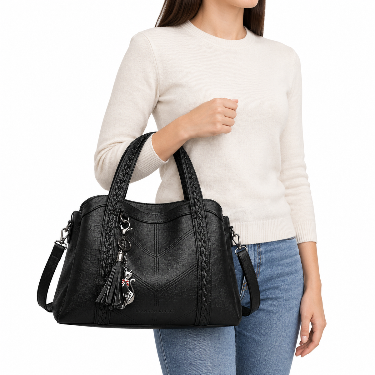 The Merritt Everyday Tote - Black - carried scale
