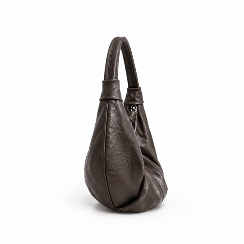 The Elodie Slouchy Hobo Bag - Coffee brown - Distinct side-angle view