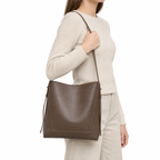 The Rowan Everyday Open-Top Bucket Bag - Dark brown - carried scale