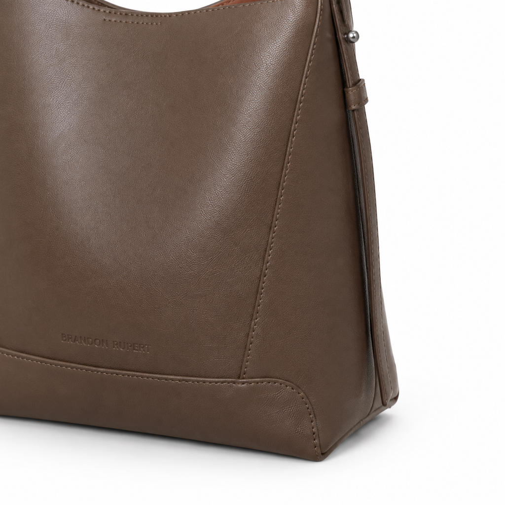 The Rowan Everyday Open-Top Bucket Bag - Dark brown - edge construction